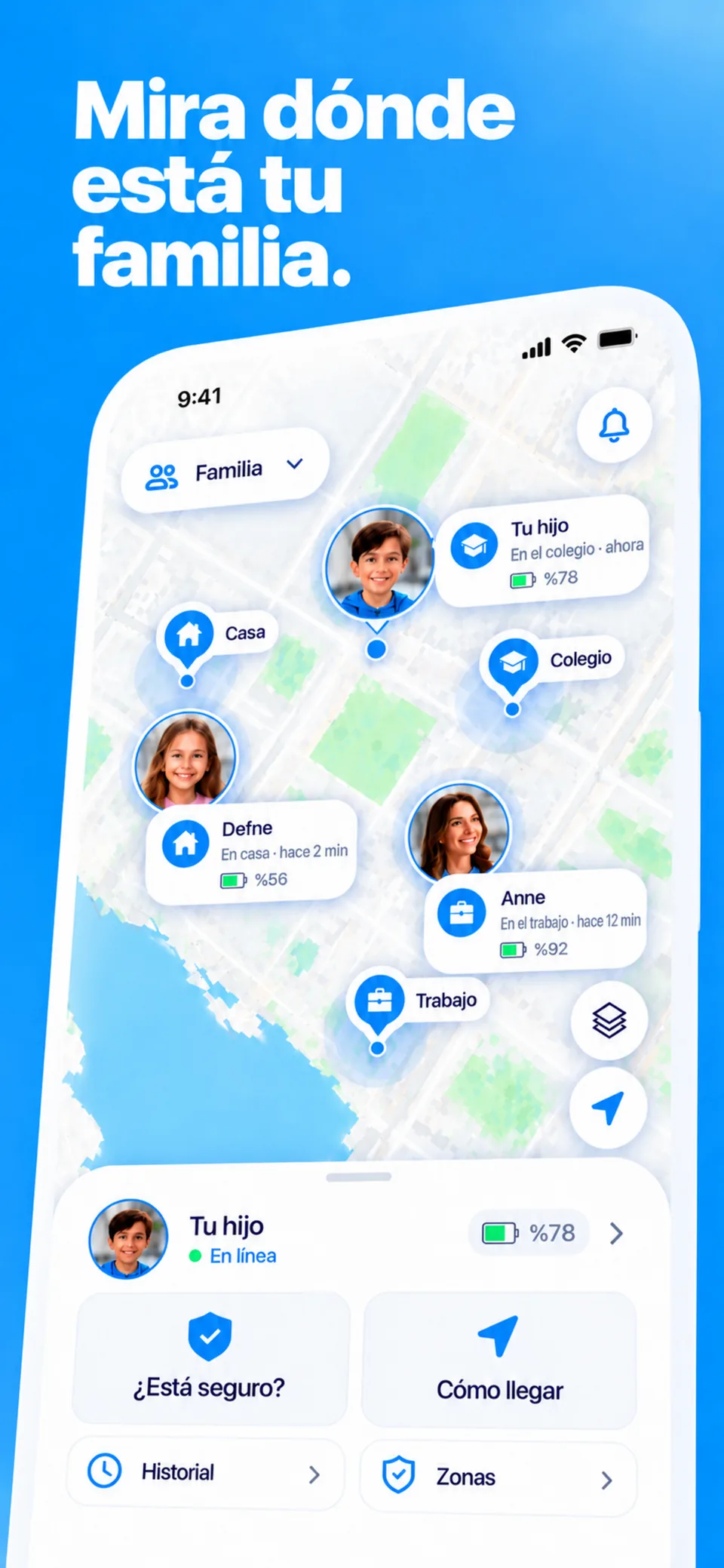 El mapa de FamSinyal con la última ubicación notificada, la hora de registro y la precisión aproximada